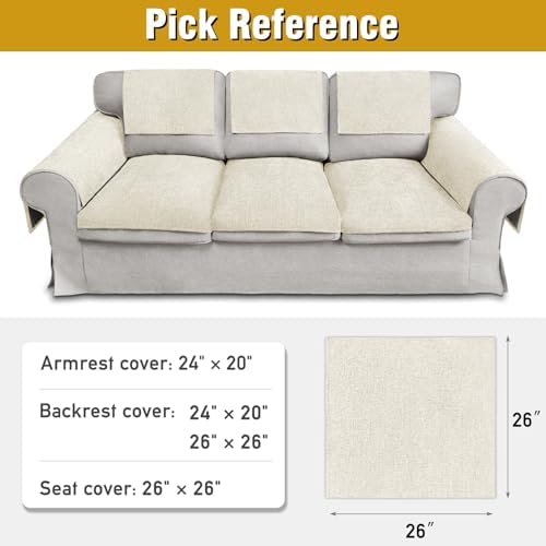 Couch Arm Covers, Sofa Arm Covers, Waterproof Armrest Cover for Sofa, Armchair, Loveseat, Non-Slip Recliner Arm Cover, Headrest Cover, Arm Chair Covers Set of 2 (Cream, 26"×26")