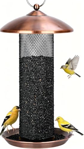 Gtongoko Finch Feeders for Outside All Metal Mesh Tube Bird Feeder Copper