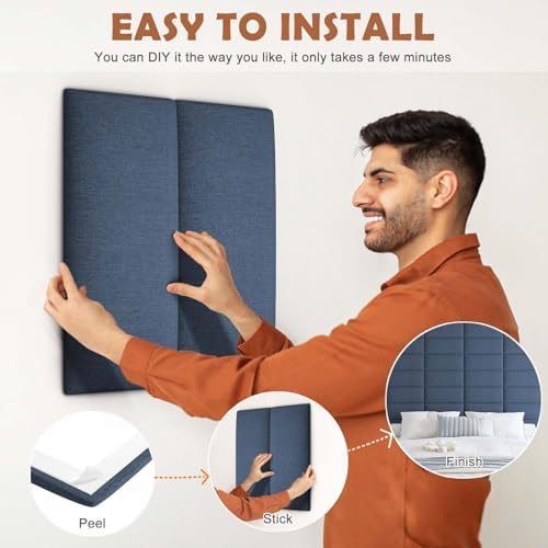 IFNOW Wall Mounted Headboard, Peel and Stick Panels, Blue, Queen