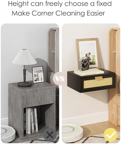 Aienvey Floating Nightstand, Floating Shelf with Drawer, Black Rattan