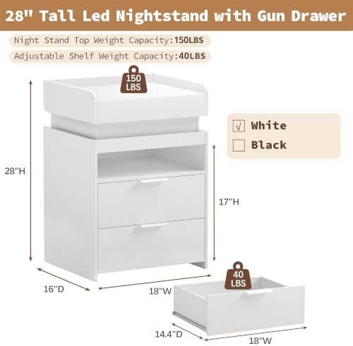 Baoz Modern Nightstands Set of 2 with Charging Station & LED Lights,White