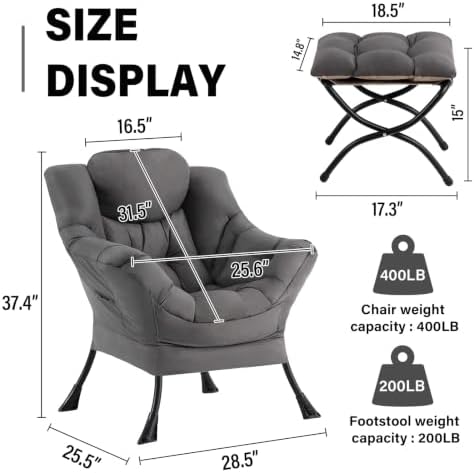 LITA Lazy Chair with Ottoman, Comfy Accent Reading Chair