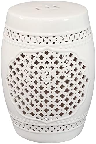 Sunnydaze Marrakesh Ceramic Garden Stool Side Table - White