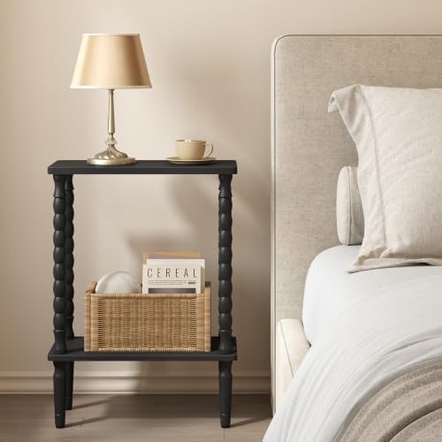 TUTOTAK Narrow Side Table with Solid Wood Legs, 2-Tier Small End Table