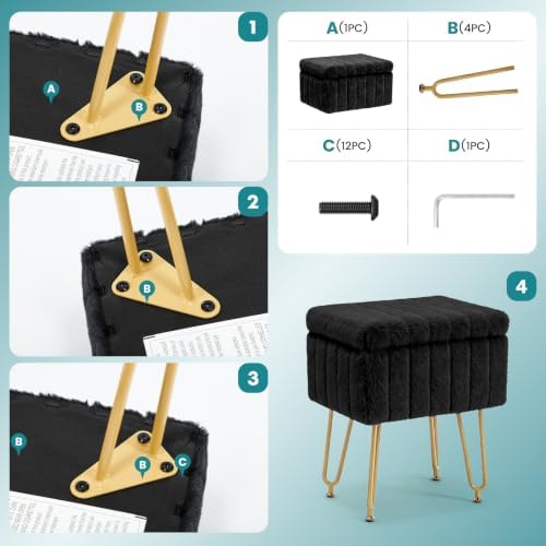 DUMOS Vanity Stool Chair, Ottoman with Storage for Living Room, Bedroom