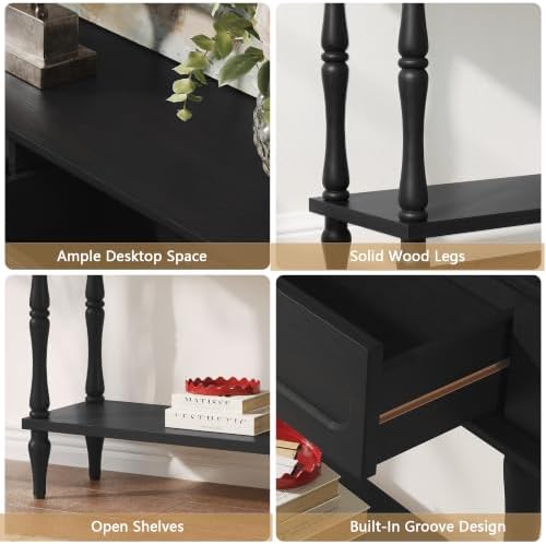 ARTPOWER 41" Mid-Century Console Table, 2 Drawers and Open Shelf, Black