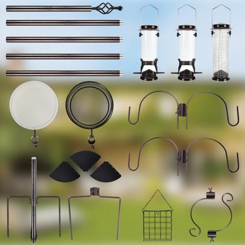 YINGYM 6-Hook Bird Feeding Station Kit with Squirrel Baffle, 94 Inch