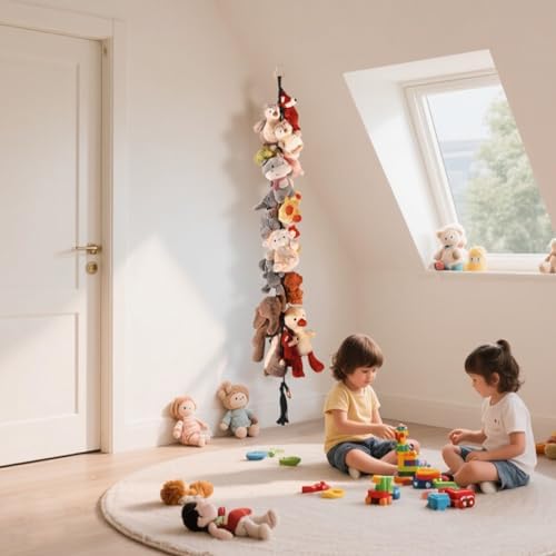 CERETIA 80" Stuffed Animal Organizer Chain, Wall Corner Storage, Black