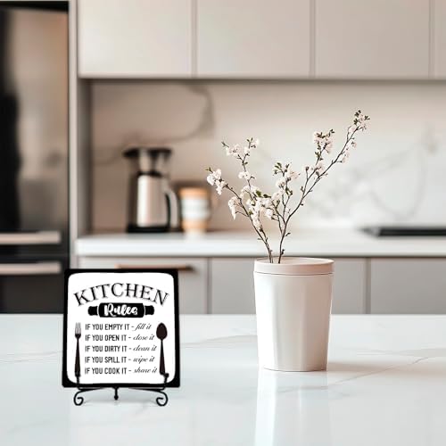 DETIHO Farmhouse Kitchen Decor, Rustic Kitchen Rules Sign Counter Decor