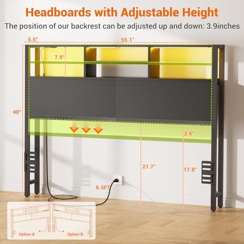 Aheaplus Headboard for Full Size Bed with Storage, Headboards with Outlets
