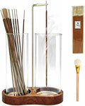 Ceremony Incense Holder,2 in 1 Wooden Incense Burner(Transprent, Two Glass)