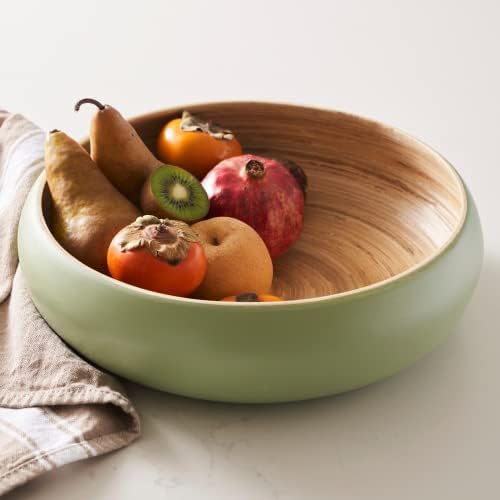 Fruit Bowl for Kitchen Counter – Handmade Spun Bamboo, Large 11.75" Fruit Basket, Eco-Friendly Decorative Serving Bowl for Home Decor, Produce Storage & Centerpiece (Sage)