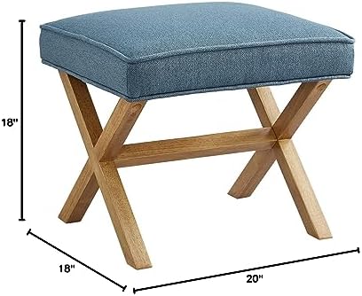Amazon Basics Small Ottoman Foot Rest, Mid-Century Modern X Square Upholstered Fabric Stool for Living Room, Bedroom, Entryway, Extra Seating, 20" W x 18" D x 18" H, Indigo Blue