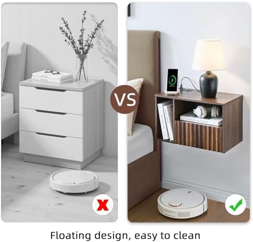 BuildHom Floating Nightstand Set of 2 with Charging Station, Walnut