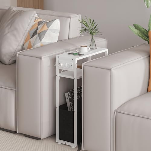 Leomonio Narrow Side Table, Slim Night Stand with Magazine Rack