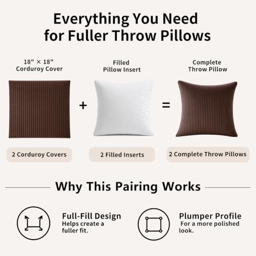 2 Pack 18 x 18 Decorative Throw Pillows with Insert Included