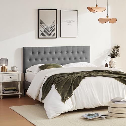 Upholstered Headboard California King, Adjustable Height 37''- 51'', Gray