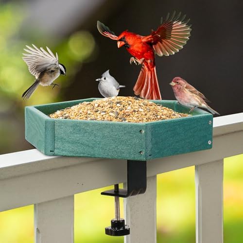 Kingsyard Clamp-On Deck Bird Feeder for Balcony Railings, No Drill