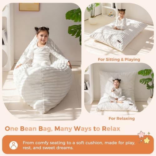 MAXYOYO 3 in 1 Kids Bean Bag Chair, Comfy Floor Sofa with Removed Cover