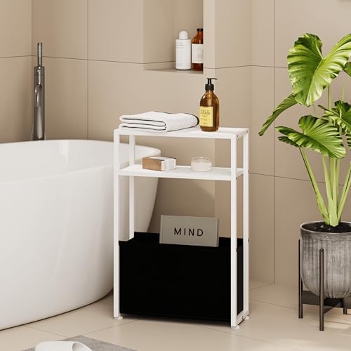 Leomonio Slim Side Table, Narrow End Table with Shelves