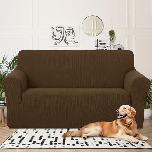 U-NICE HOME Oversized Stretch Loveseat Couch Cover, Brown