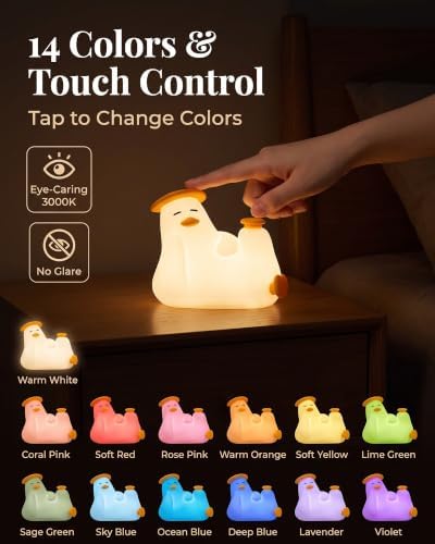 Duck Night Light for Kids, 8 Soothing Sounds, 14 Colors Lamp