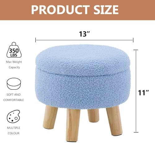 Wimarsbon Round Storage Ottoman,Footstool with Padded Seat and Wood Legs