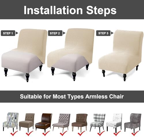 Eco-Ancheng Armless Chair Slipcover Removable Armless Accent Chairs Covers Washable Armless Slipper Chair Slipcover Printed Armless Chair Furniture Protector Covers for Living Dining Room Hotel,21