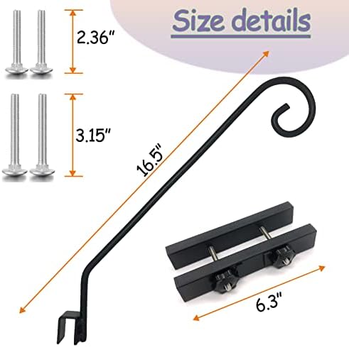 Deck Hook Rail Suitable for Hanging Flower Baskets Wind Chimes Planters Bird Feeders Lights, Heavy Duty Fence Deck Hook Rail Holds up to 15lbs with Ease Note: Pole Length: 16.5 inches