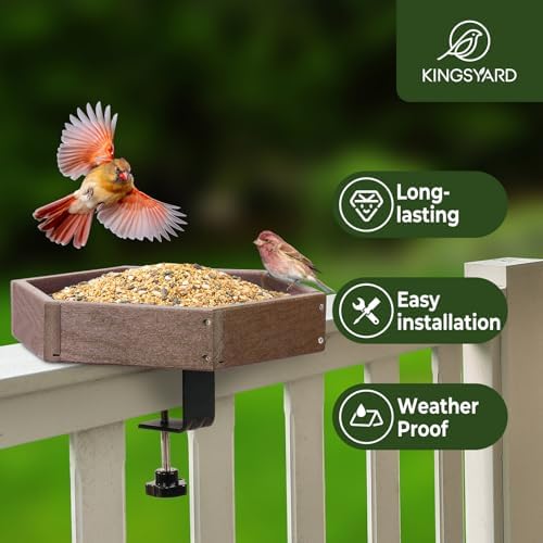 Kingsyard Clamp-On Deck Bird Feeder for Balcony Railings, No Drill