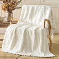 BEDELITE Cream White Boho Fleece Throw Blanket for Couch, 50x60 Inches