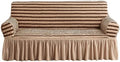 Sofa Cover Double Khaki Couch Cover Stretch Sofa Slipcover with Skirt