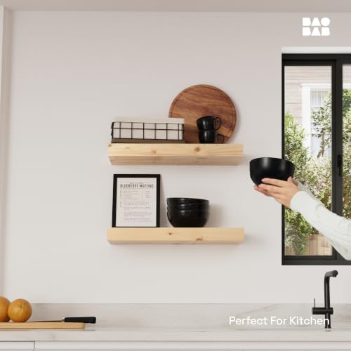 Wood Floating Shelves for Wall 16 inch, Natural Wood, Bathroom Wooden Shelf