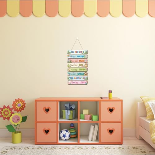 HLNIUC Woodland Nursery Wood Decor,Safari Animals Wooden Hanger,Motivational Quotes Hanging Signs,Colorful Inspirational Hanging Plaque,Boho Rainbow Wall Wreath For Nursery Bedroom Classroom