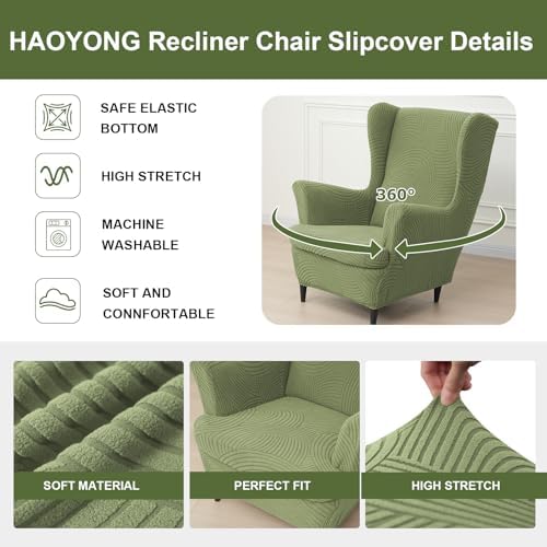 HAOYONG Wing Chair Slipcovers Printed Wingback Chair Covers 2 Pieces Wingback Armchair Slipcover Stretch Chair Slip Covers Washable Armchair Protector Cover for Living Room and Bedroom