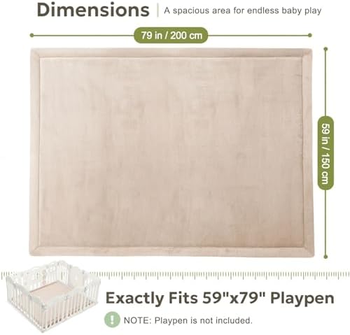 Mallify Ultra Soft 1.3" Thick Baby Play Mat for Floor, Large Velvet 59"x79" Playpen Mat, Baby-Safe & Non-Slip Tummy Time Mat, Crawling Mat for Babies, Toddlers, Infants, Kids, Easy Care, Beige