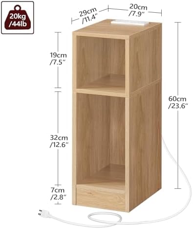 MAHANCRIS Narrow Nightstand, Narrow End Table with Charging Station