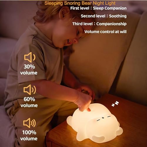 Sleeping Snoring Bear Night Light Nursery lamp for Kids,3-Level Dimmable,