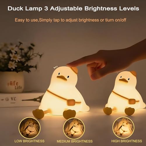Schoolbag Duck Night Light for Kids, Silicone Squishy Dimmable Lamp