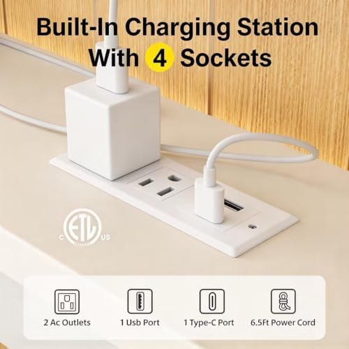 Twin Bed Frame with Charging Station and LED Lights Headboard,White