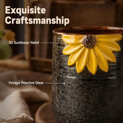 Ceramic Utensil Holder Sunflower Kitchen Utensil Crock Flower Vase Decor