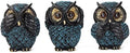 3 Wise Owl Statues Set for Bird Lovers Sapphire Blue Shelf Decor