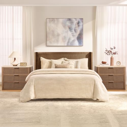 Night Stand, Rattan Nightstand with 3 Drawers