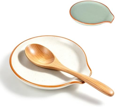 Ceramic Spoon Rest Holder for Stove Top Kitchen Counter,5" (Beige)
