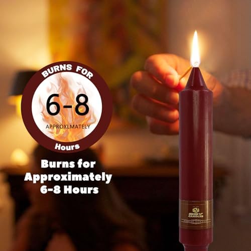 NJAO HOO Burgundy Short Taper Candle 7 Inch Christmas Candlesticks Red Unscented Dripless for Home Dinner Decor Halloween Party, 4 Pack