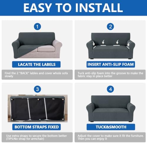 MAXIJIN Waterproof Loveseat Cover Couch Covers (55"-69"), Stretch Love Seat Sofa Slipcovers with Non Slip Elastic Bottom, Dog Pet Friendly Furniture Protector Washable (Medium, Dark Gray)