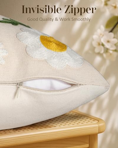 Embroidered Throw Pillow Cover 18x18 Inch, Flower Bee