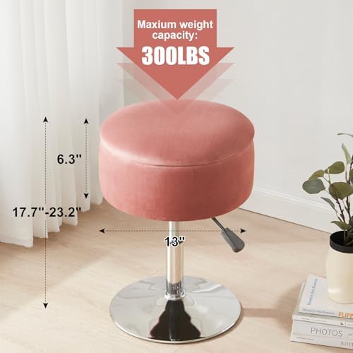 Adjustable Vanity Stool with Storage Swivel Vanity Chair Makeup Stool Pink