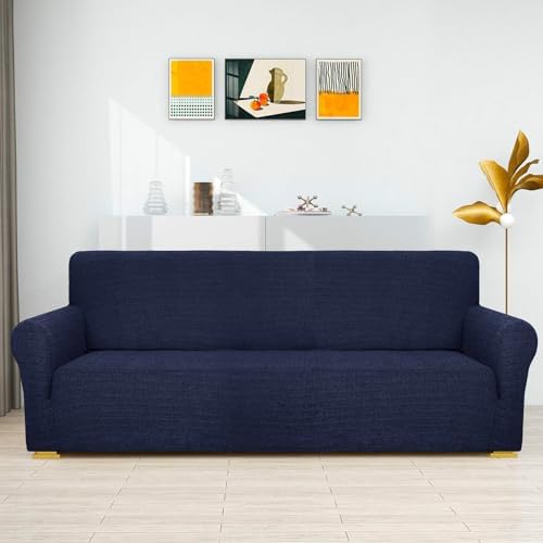 ZNSAYOTX Couch Covers for 3 Cushion Couch High Stretchy Spandex Pet Friendly Sofa Slipcover 1 Piece Non Slip Couch Covers Large Furniture Protector (Navy Blue, Sofa)