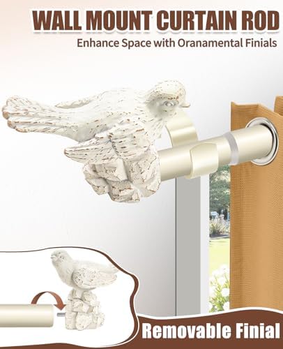 1 or 7/8 Inch Bird-Shaped Decorative Finials for Curtain Rods White Curtain Rod Ends Metal Curtain Rod Finials Ends Easy to Install Set of 2 Rod End